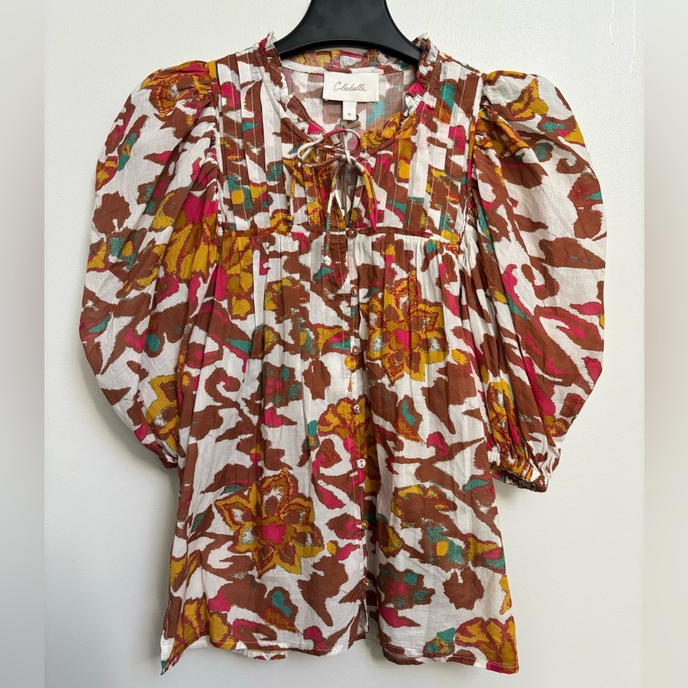 EUC Cleobella Brown and Pink Floral Blouse